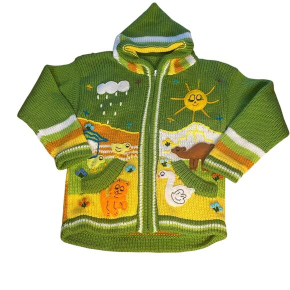 Unbranded Other - Green yellow spring animal woodland full zip knit unisex sweater SIZE 6
